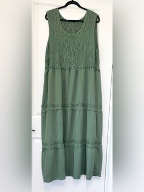 STUDIO 1886 Maxi Green Smocking Ruffles Tiers Sz 16